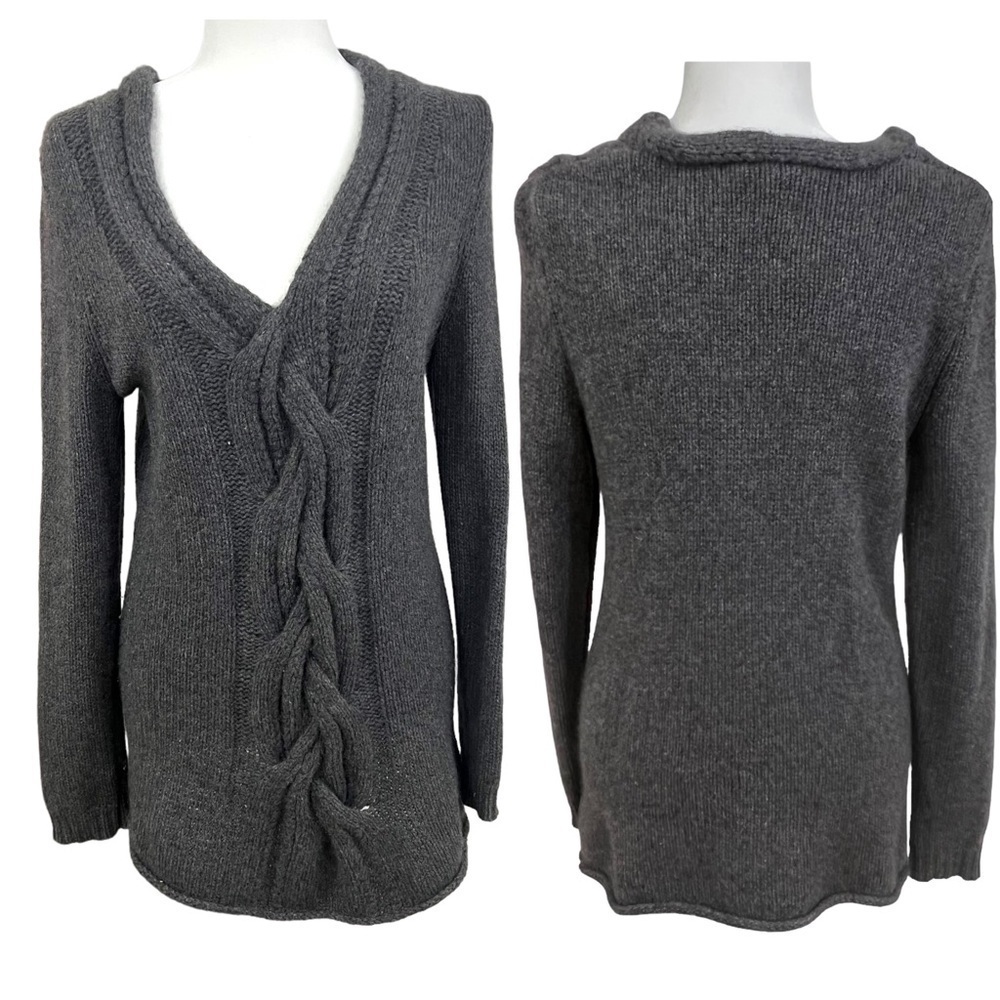 Bloomingdales C Cashmere V Neck Gray Braided Sweater Medium